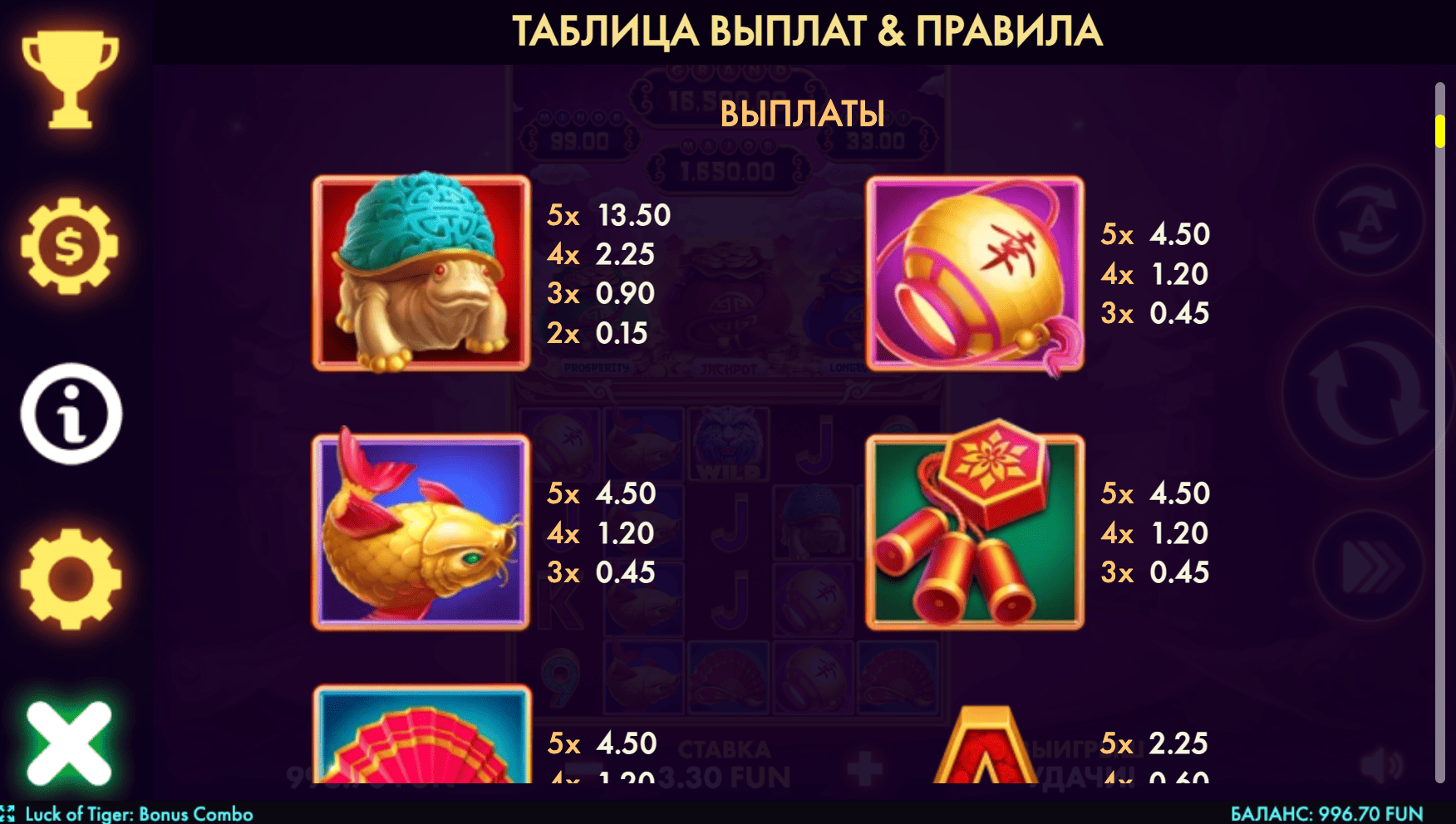 Luck of Tiger демо версияси — бепул ўйнаш интерфейси онлайн казинода